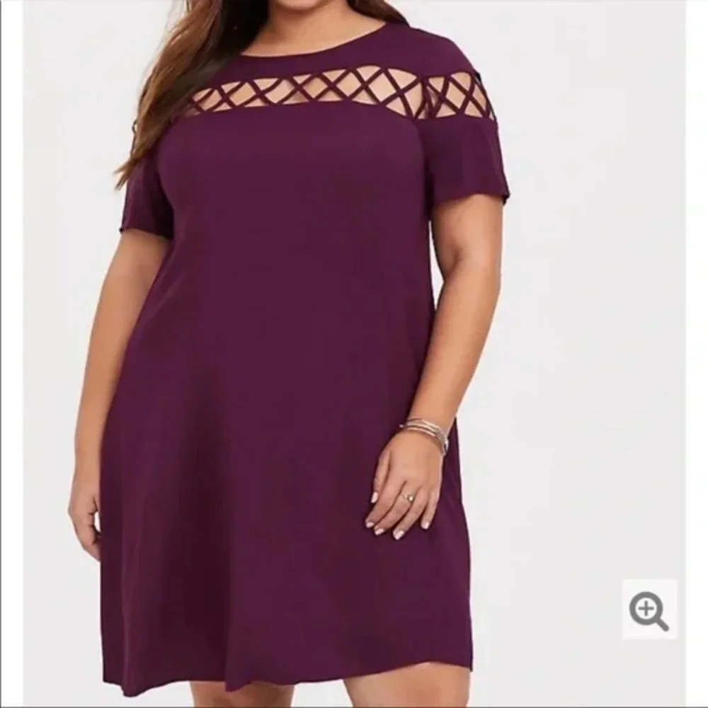 Torrid Burgundy/Purple Mini Challis Trapeze Dress in Size 1